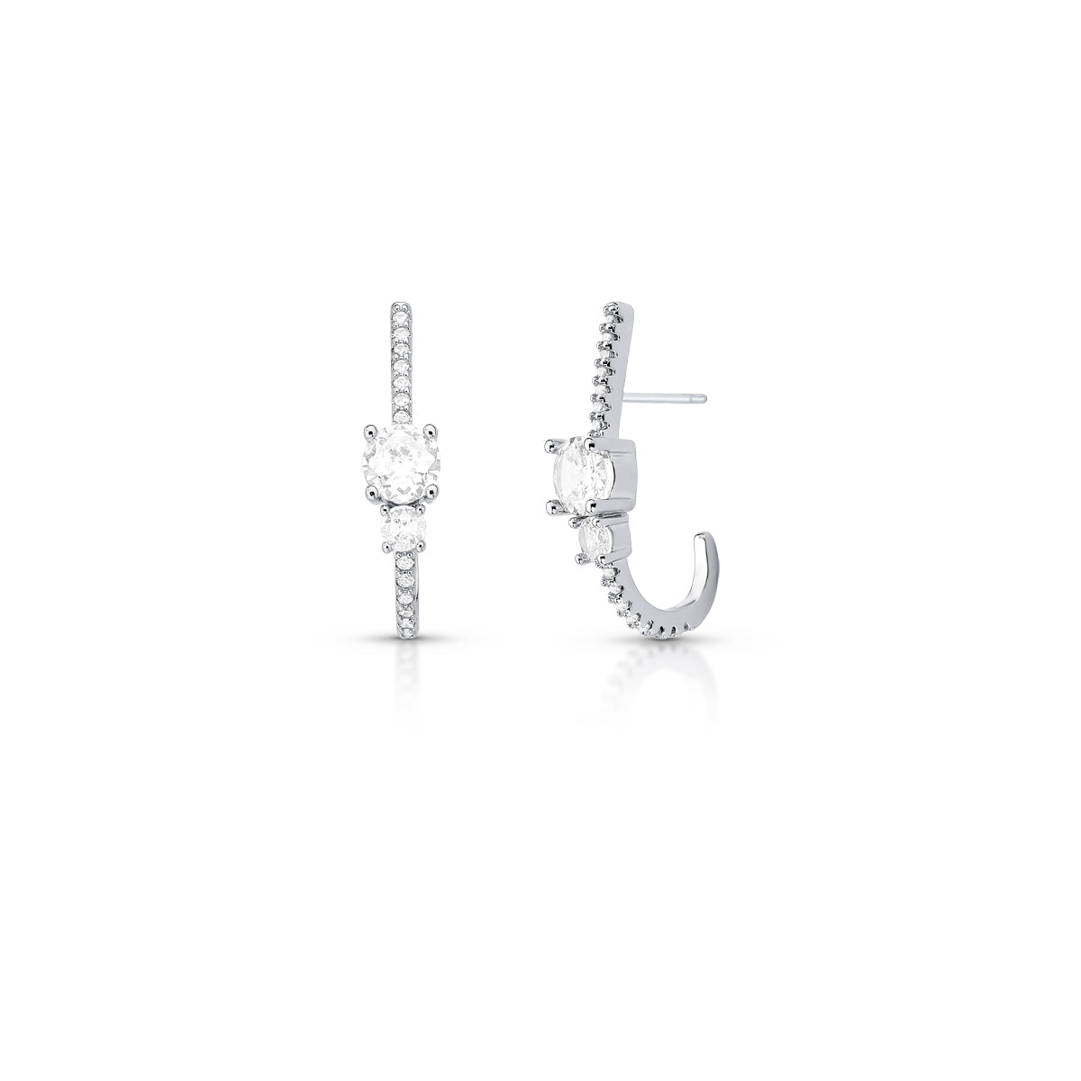 Brinco ear hook cravejado com oval cristal em ródio branco