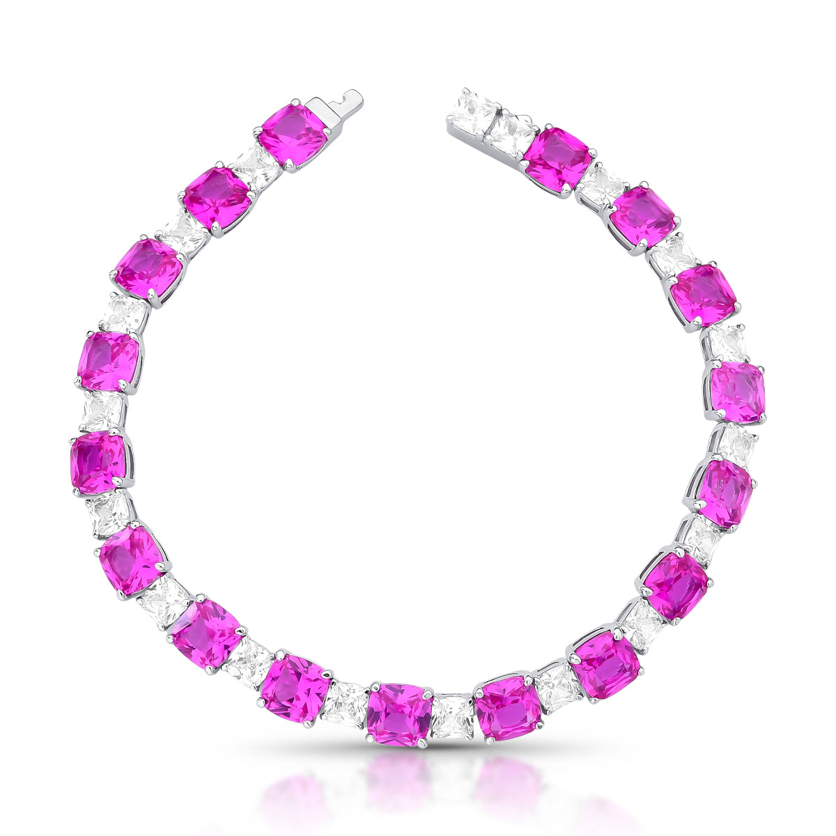 Pulseira Fran Riviera com zircônias turmalina rosa e cristal em prata 925