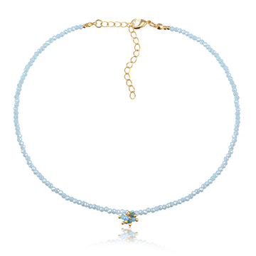 Colar choker cristais azul céu com cacho cristais azuis