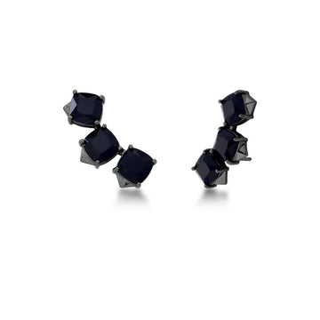 Brinco ear cuff 3 quadrados zircônia negra em ródio negro