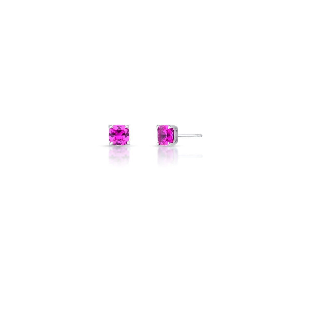 Brinco quadrado turmalina rosa menor 6mm em prata 925