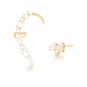 Brinco ear cuff assimétrico gotas cristais