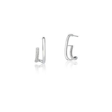 Brinco ródio branco ear hook linha lisa e cravejada menor