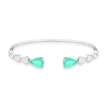 Pulseira bracelete aberto gotas cristais e esmeralda colombiana em ródio branco