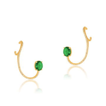 Brinco ear piece oval esmeralda dourado