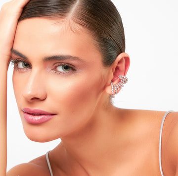 Brinco Maxi ear cuff trama com zircônias em ródiok branco